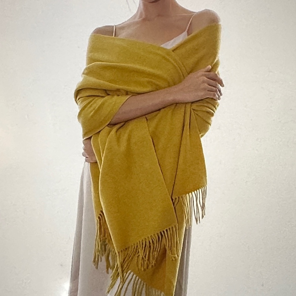 Women’s Mustard Yellow Fringe Wrap Shawl - Women Accessories
